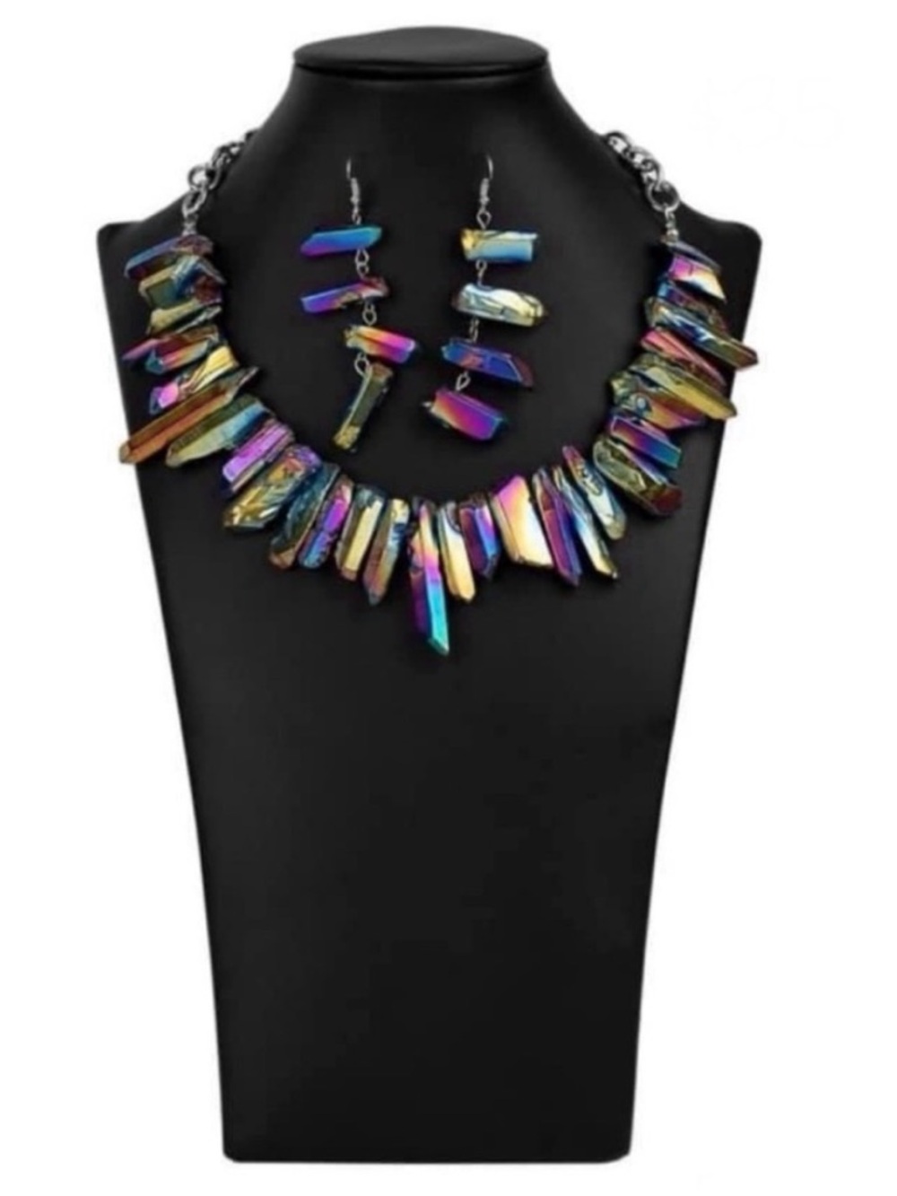 Oil Spill Crystal Statement Necklace and Earring Set